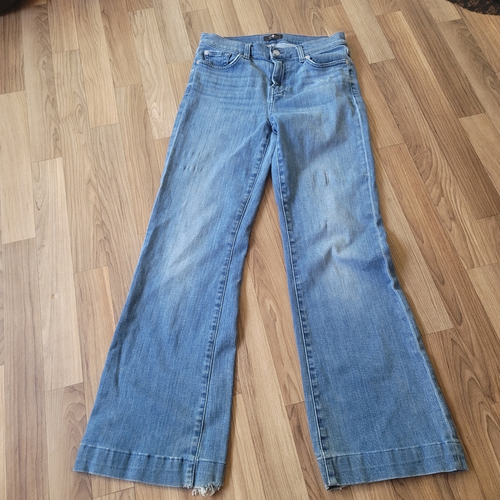 SEVEN FOR ALL MANKIND Jeans 29 Dojo Low Rise Wide Leg Dark Denim distress
